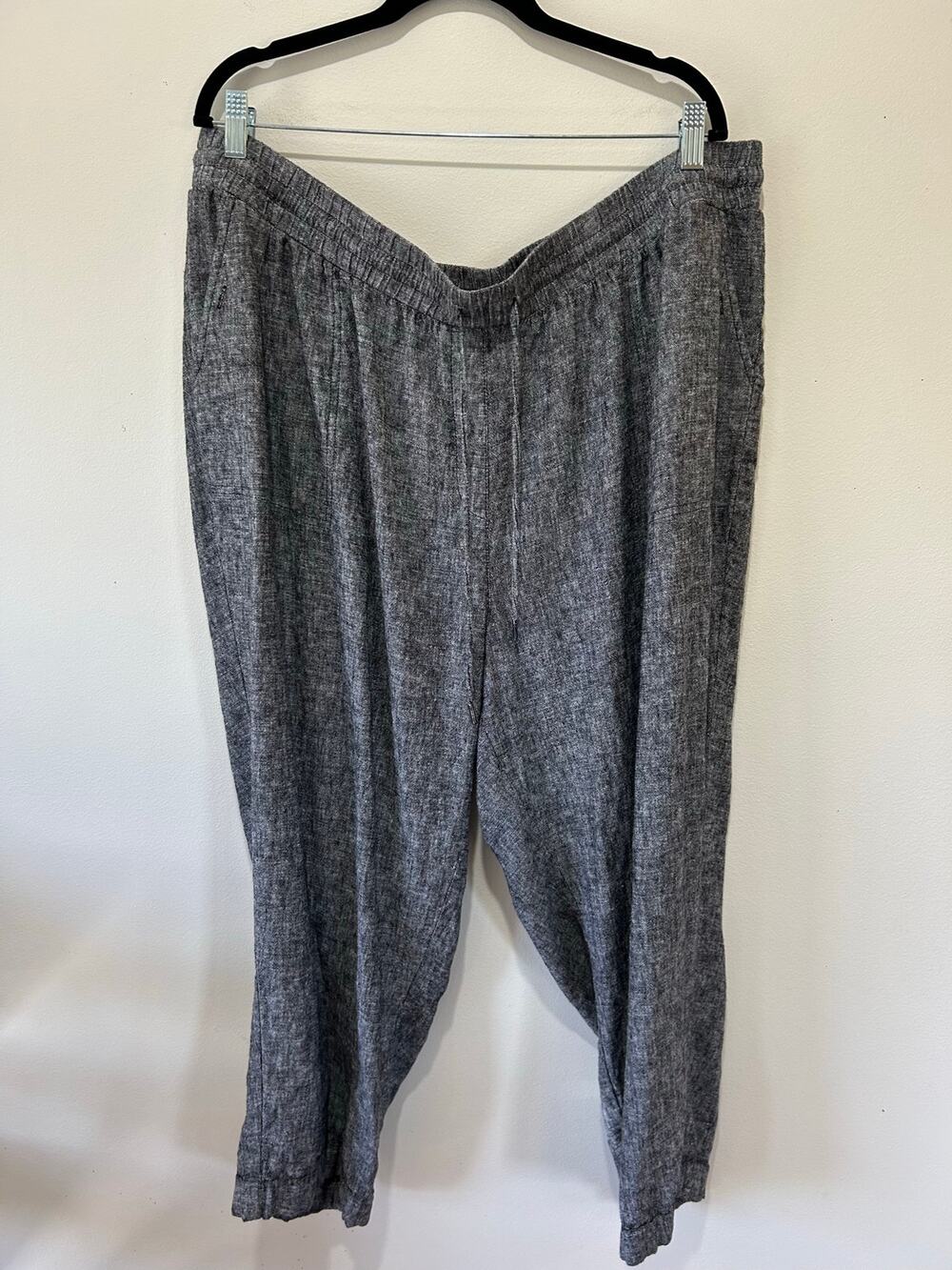 Jones New York black linen blend pants womens 3X pull on cropped casual